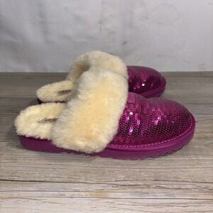 Women's 5 Ugg Taz Dazzle Pink Sequin Slipper Fuschia Ribbon Candy Pink Sparkle